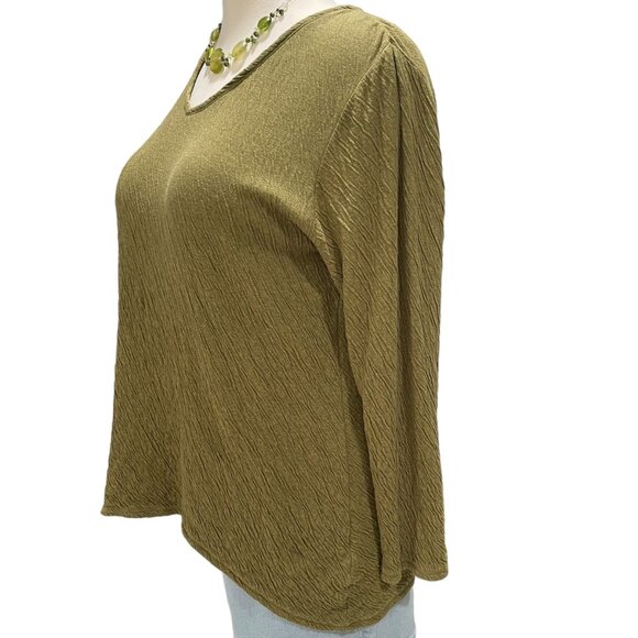 Pure Jill Womens Textured Olive Green Long Sleeve Top L Comfy Casual Relaxed Fit - Picture 6 of 8